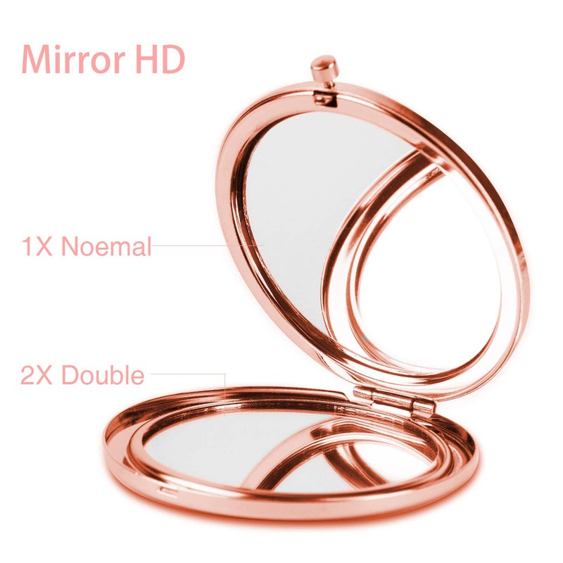 Dynippy Compact Mirror Rose Gold Makeup Mirror Folding Mini Pocket Mirror Portable Hand Mirror Double-Sided 2 x 1x Magnification for Woman Girls A-Red Rose - Image 3